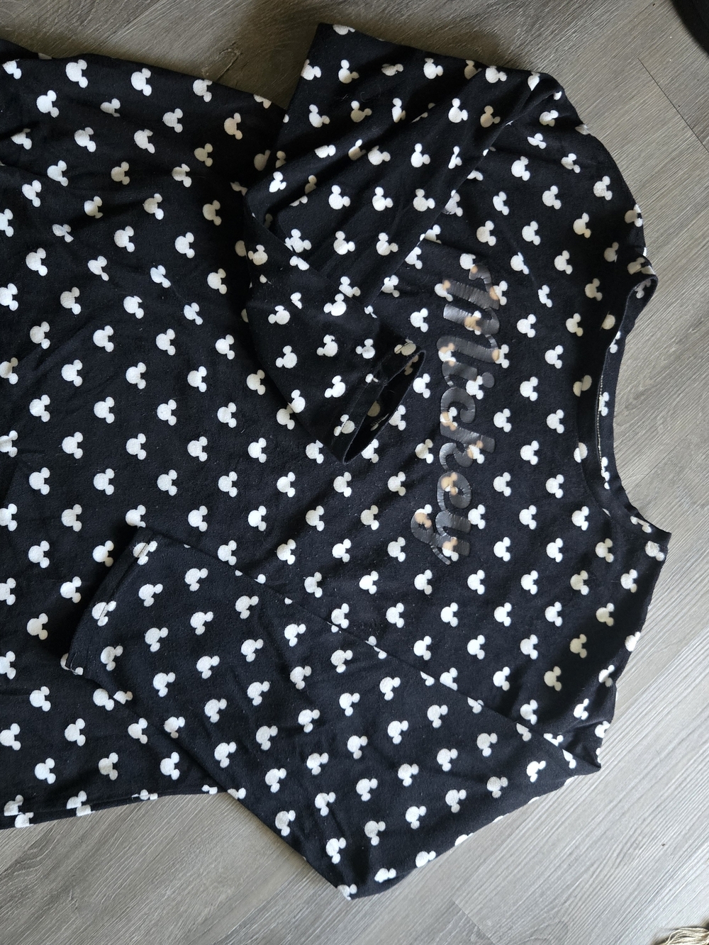Disney Black Long Sleeve Top with White Mickey Head Print
